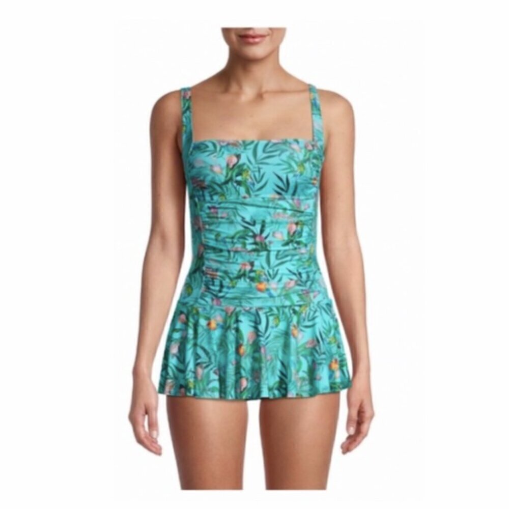 Johnny Was California Tania Floral Skirted One Piece Swimsuit Tropical Jungle